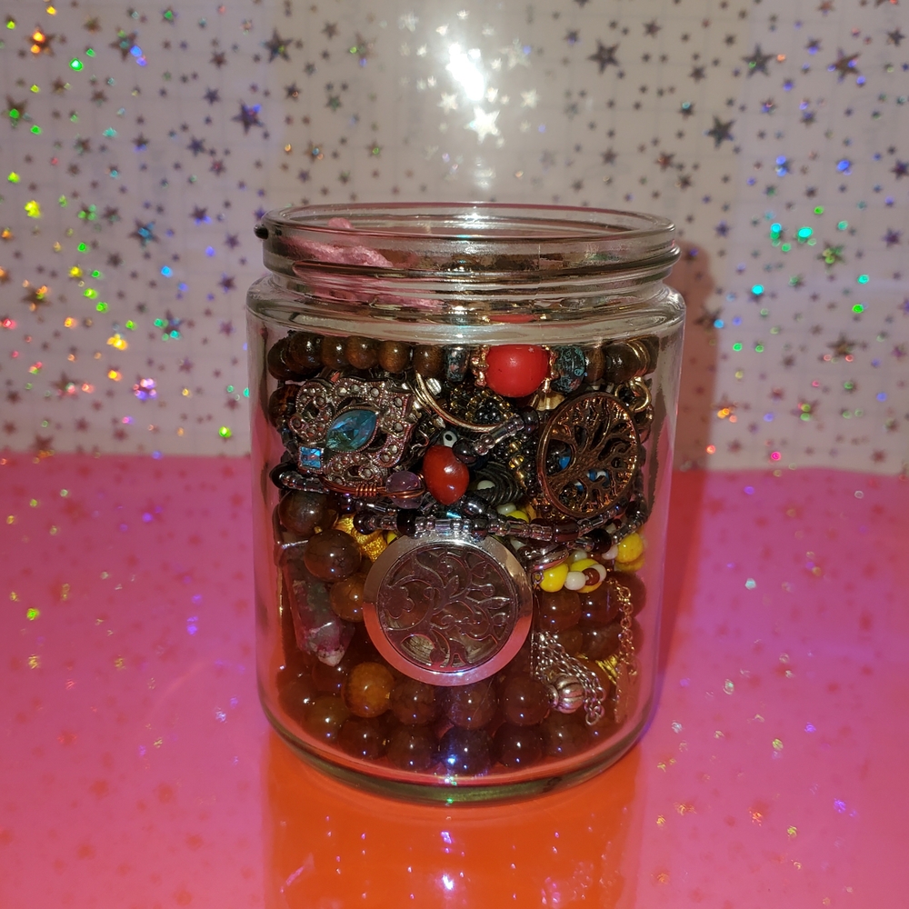Colorful Beaded Jewelry Collection in Glass Jar